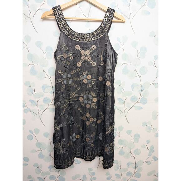 Anthropologie by Conditions Apply Black Dress Metal Beaded Silk Lined Small Flaw - Picture 2 of 10